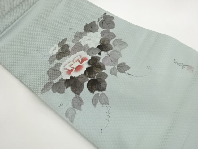 JAPANESE KIMONO / ARTISTS WORK / HAND-PAINTED / GOLD / FLORAL LEAF PAT